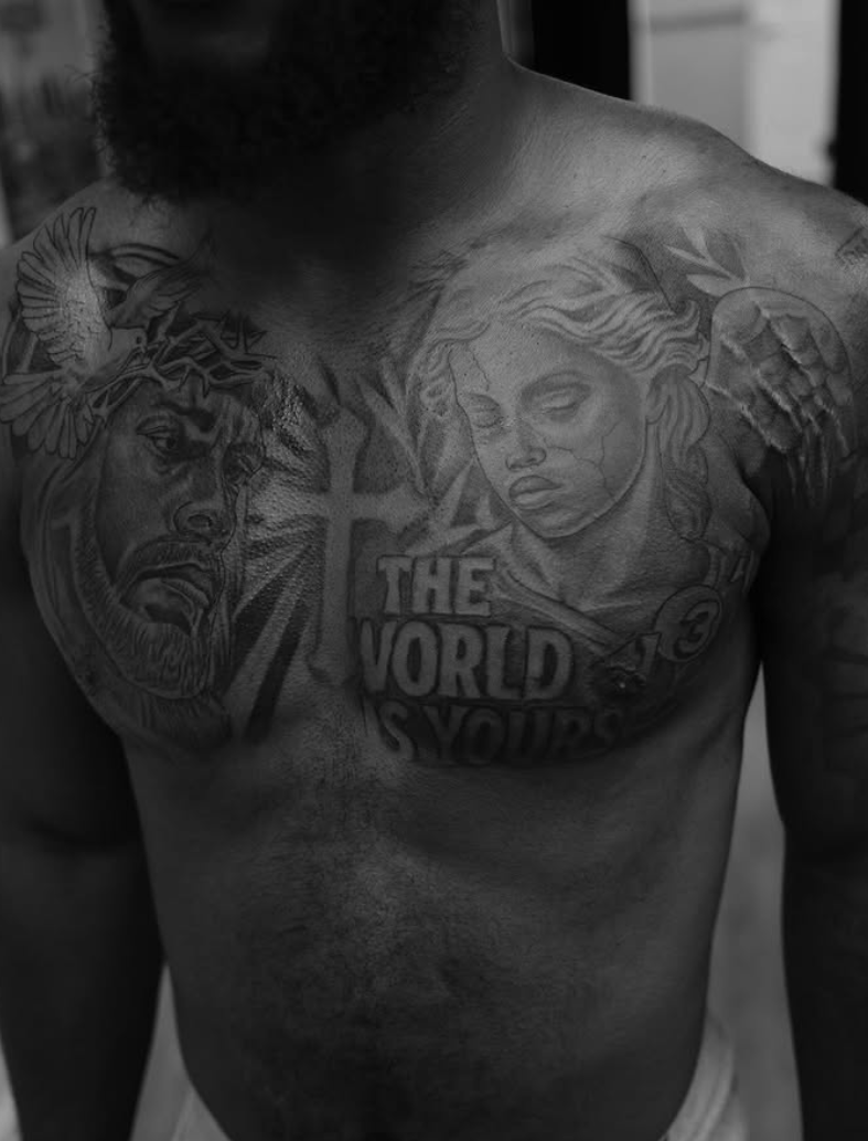 Chest the world tattoo